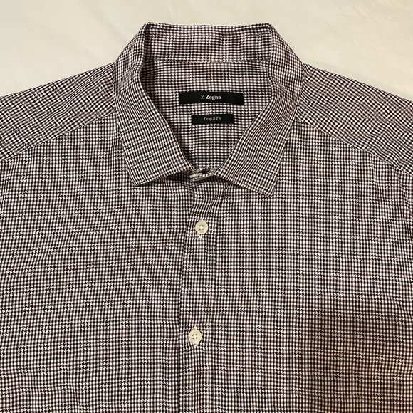 Z Zegna burgundy check dress shirt, Neck: 17.5 - Picture 1 of 2